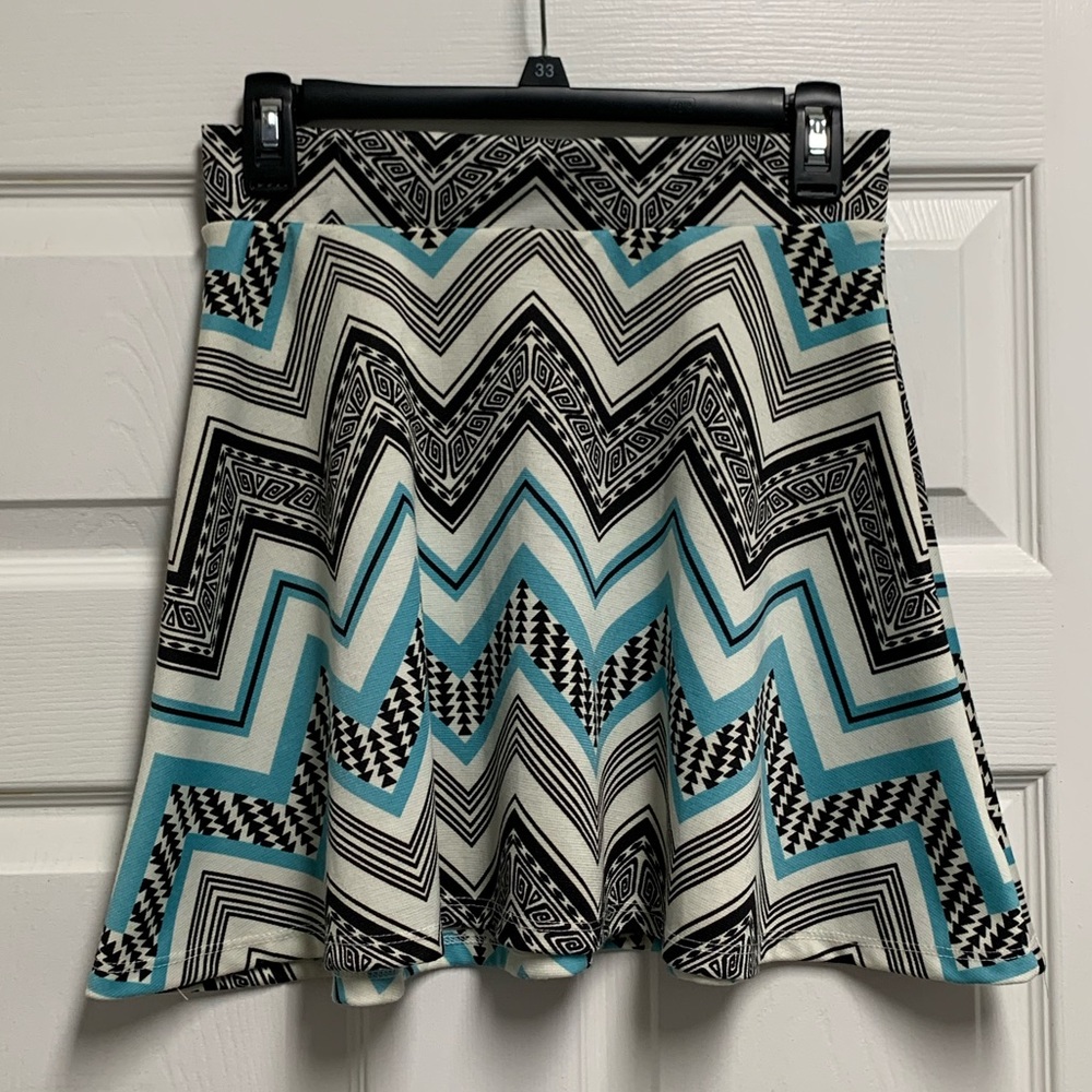 White, Black and Blue Patterned Skirt